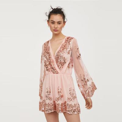 China Viable Sequin Women's Sexy Gold V-Neck Summer Apparel Playsuit for sale