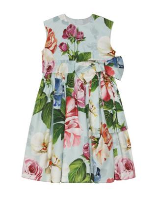 China OEM Factory Fashion Dress Girl'S Breathable Floral Printing Bubble Waist Dress for sale