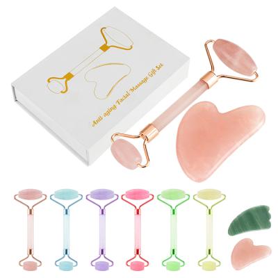 China Wrinkle Remover 2022 New Design Face Roller Jade Face Roller Massager Stone Face Massager Tool Gua Sha Set for sale