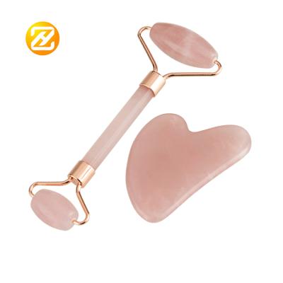 China Natural Dual Rollers OEM/ODM Rose Quartz Roller Under Eye Jade Crystal Face Massager for sale