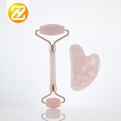 China Best wrinkle remover price crystal gold rose jade roller gua sha double rose quartz jad roller massage for sale