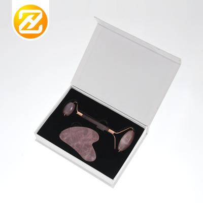 China Custom Facial Roller Custom Facial Skin Care Gua Sha Wrinkle Remover Logo Rose Quartz Jade Roller for sale