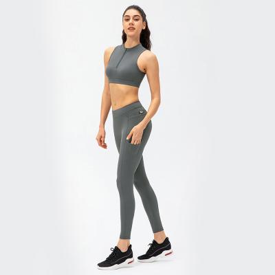 China Custom Logo Tight Running Solid Yoga Suit Summer Sports Fit Ladies High Fashion Sexy Slim Four Way Waist Stretch Yoga Suit for sale