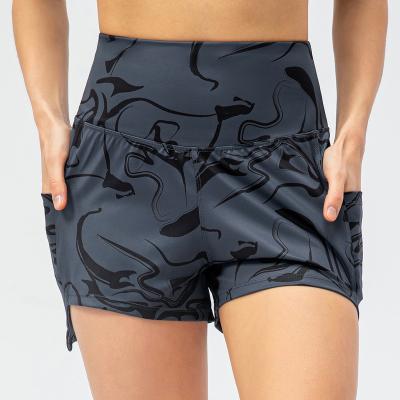 China Plus Size Printed Fitness Exercise Tennis Polyester Spandex Pocket Casual Loose High Waist Pocket Biker Yoga Shorts for sale