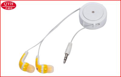 China Yellow Earbuds One Way Retractable In Ear Earphone 80CM , White Wires for sale