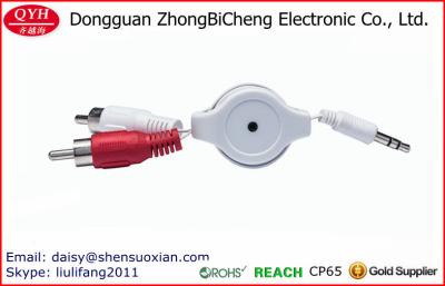 China Double Sided Retractable 3.5DC TO 2RCA Stereo AV Cable for sale