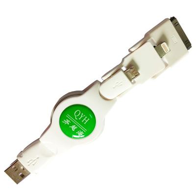 China QYH Brand White color 0.8meter Transfer 3 IN 1 USB retractable Cable for sale