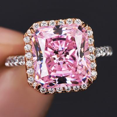 China New 5ct Diamond Stud Ring Lead Free Nickel Free Luxury Pink Pink Square Rings 925 Sterling Sliver Rings With Wholesale Price for sale