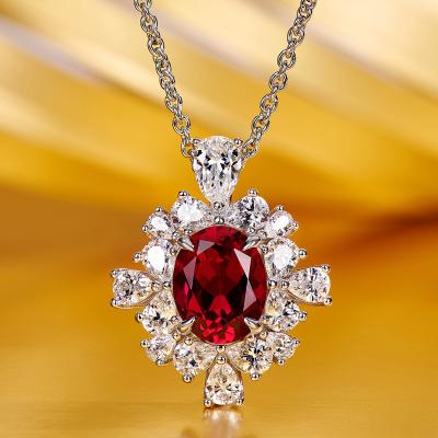 China Flower Shape Necklace 18k White Gold Plating Luxury Red Zircon Pendant 925 Pure Silver Necklaces Lead Free Nickel Free Free Shipping for sale