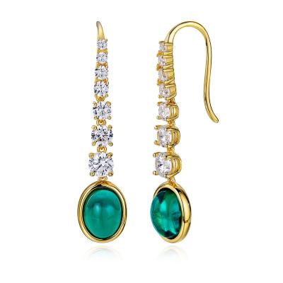 China Ladies Vintage 18k Nickel Free Lead Free Gold Filled Long Earring Green Natural Zircon Gemstone 925 Silver Earing for sale