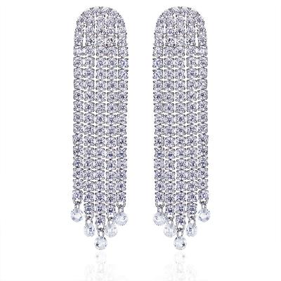 China 2022 Fashion Zircon Design Tassel White Gold Drop Earring 925 Diamonds Women Lead Free Nickel Free Silver Sparkle Earrings for sale