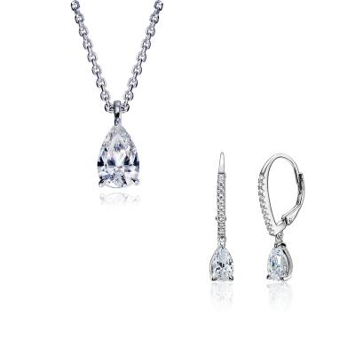 China Drop Lead Nickel Free Romantic Bridal Jewelry Sets Real White Gold Diamond Necklaces 925 Sterling Silver Zircon Circle Earrings for sale