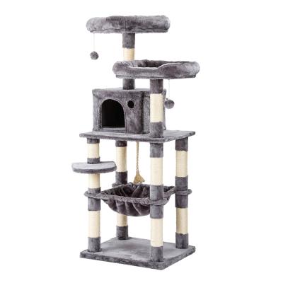 China New Viable Designs Business Gray House Cheap Modern Wood Cat Tree Scratch Tower for sale