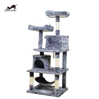 China China Sustainable Factory Wholesale Large Wooden Cat Tower Scratcher Treehouse for sale