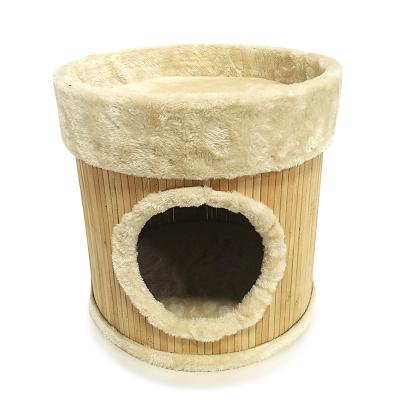 China New Design Wooden Stable Base Cat Scratch Condo With Plush Premium Durable Sisal Rope Indoor for sale