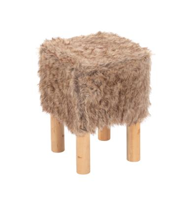 China 2021 Nordic New Design Home Storage Soft Compact Padded Ottoman Round Seat Brown Fur Foot Stool For Living Room for sale