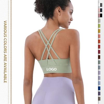 China 2022 new arrival fitness gym wear yoga crop top tank top women workout sports bra plus size breathable hot sexy cross color yoga bra solid for sale