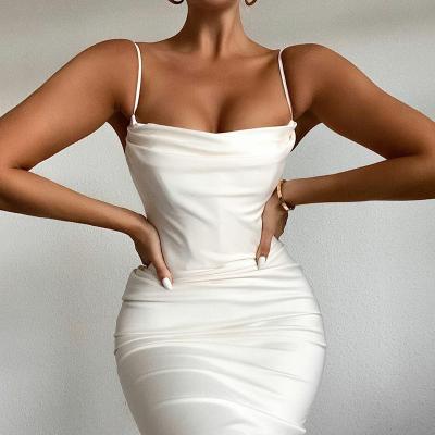 China Anti-static sexy silk white club dresses nightgown ladies 2021 maxi dresses trending a-line dresses various styles for women for sale