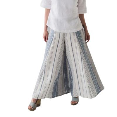 China Women Anti-Static Custom Striped Culottes 100% Canvas Wide Leg Linen Pants for sale