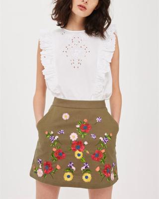 China OEM Plus Size Factory Service High Waist Embroidery One Line Short Skirt for sale