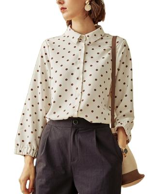 China QUICK DRY Dot Blouse Ladies Long Sleeve Polka Dot V-neck Long Sleeve Women Fashion Shirt Top Blouse for sale