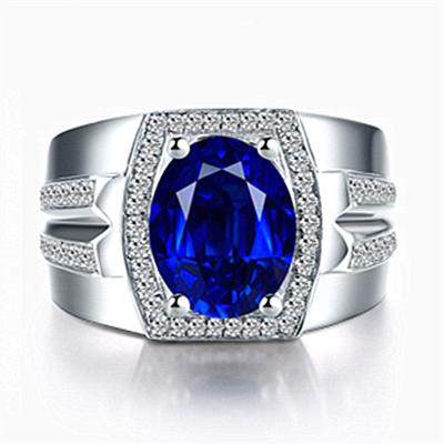 China Blue Diamond S Ring Men&'s Ring 18K Gold Plated With Natural Sapphire Men&'s Hot Sale Nickel Free Wish for sale