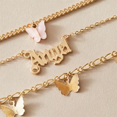 China TRENDY Butterfly Three-Layer Numbers Date Year Angel Pendant Bling New Name Zodiac Anklet for sale