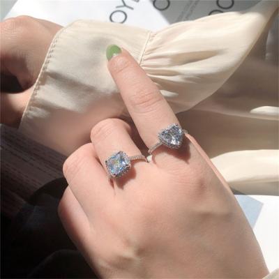 China Princess 925 Silver Plated Nickel Free Square Diamond Ring CIA Fashion Imitation Mozanstone Female Wedding Ring for sale