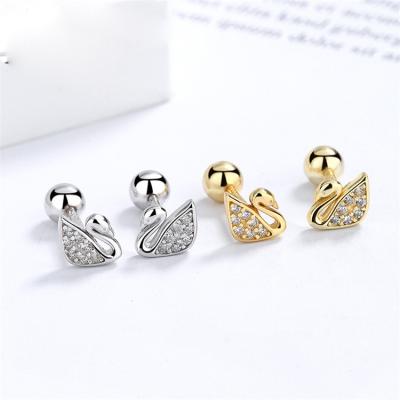 China The Other Twisted Female 925 Sterling Silver Earrings Jewelry Women Small Screw Pattern Swan Earrings for sale