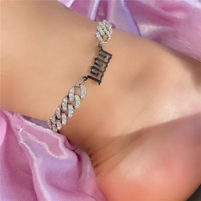 China Hot Sale 1980-2021 Trendy Fashion Number Year Rhinestone Ankle Chain Diamond Anklet Cuban Anklet for sale