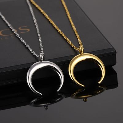 China Individual BOHEMIA Male & Female Horns & Crescent Moon Couple Necklace Stainless Steel Jewelry Necklace for sale