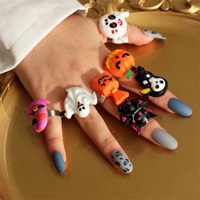 China New Halloween Pumpkin Rings Nickel Free Women Ring Exaggerated Fun Resin Reaper Ghost for sale