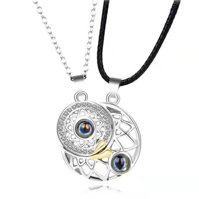 China Nickel Free Projection 100 Languages ​​Necklace Sun Confession Pendant Necklace I Love You And Moon Love Memory Couple Valentine's Day Gift for sale