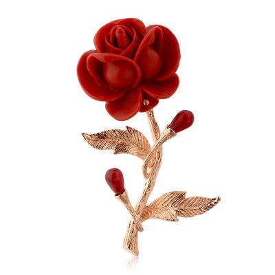 China Fashion acrylic personalized red rose brooch charming simple small perfume pin accessories and soft brooches rose flower for sale