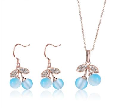 China Lead Free Fashion Cherry Necklace Single Opal Earring Nickel Free Set Simple 2 Piece Set Jewelry Box Jewelry Set for sale