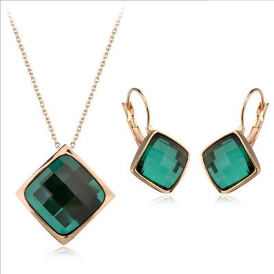 China temperament lead-free nickel-free square necklace crystal earring set European and American retro jewelry fashion jewelry set luxury for sale