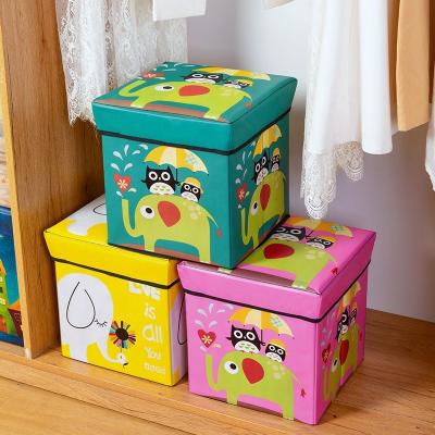 China Multifunctional Folding Cartoon Household Storage Stool Box Retro Toy&Snacks Viable Creative Storage Box for sale