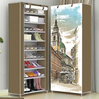 China Minimalist 10layers Combination Cartoon Shoe Rack Creative Non-woven Simple Home Multi-Layer Storage Shoe Rack for sale