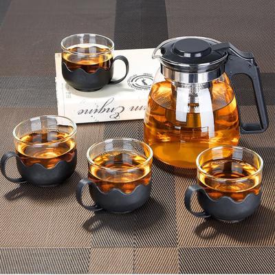 China Household Viable Clear Glass Teapot Creative High Temperature Filter Teapot Set With Cup for sale