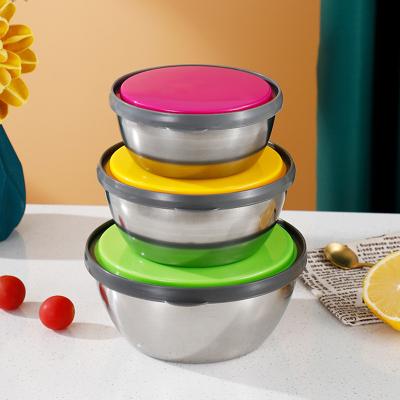 China 3pcs Round Stainless Steel Lunch Box Disposable Sealed Multi-size Food Storage Fresh-keeping Bowl with Lids for sale