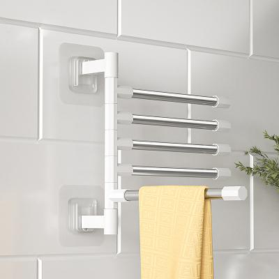 China Minimalist Bathroom Towel Rack Toilet Rack Unperforated Foldable Rotating Multilayer Hanging Rod for sale