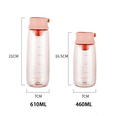 China Sustainable Student Portable Sports Water Bottle With Rope 600ml Plastic Travel Strainer Cups for sale