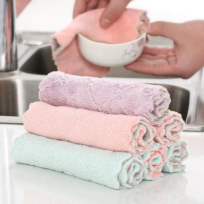 China Viable double-sided microfiber dish towel kitchen wash dishes table thickening absorbent cleaning towel for sale