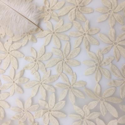 China CRF9366 Memory Cotton Mesh Embroidery Silk Fabric With Organza for sale