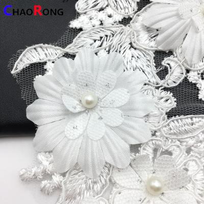 China 3D fashion white flower embroidery beaded applique CRN0436 for sale