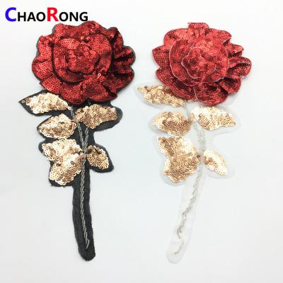 China 3D CRN0364 CUSTOMSIZED designs sequin flower lace patch bag applique for sale