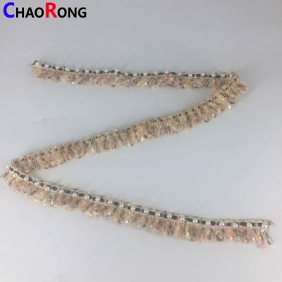 China Sustainable Brand New CRT1033 2.5cm Beads Sequin Beaded Lace Fabric With High Quality for sale