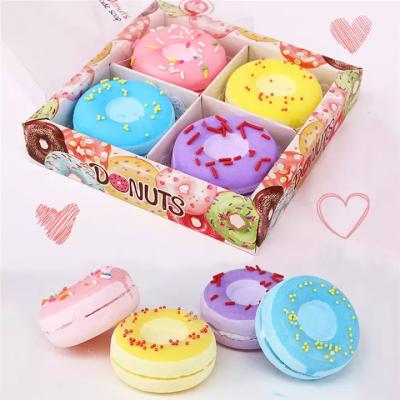 China Whitening Colored Body Skin Customize Donut Four Matching Premium Quality Bath Salt Ball Donut Bathbombs Gift Set for sale