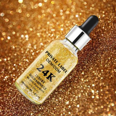 China Best Skin Revitalizer Serum 24K Gold Wholesale Luxury Private Label Facial Skin Care Whitening Anti Aging Pure 24K Gold Serum for sale