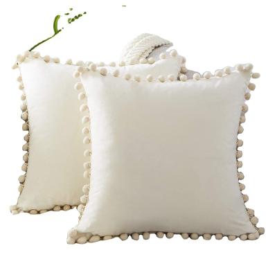 China Sofa Decorative Pillow Cover With Tassel Soft Velvet Folded Solid Throw Cushion Cover for sale